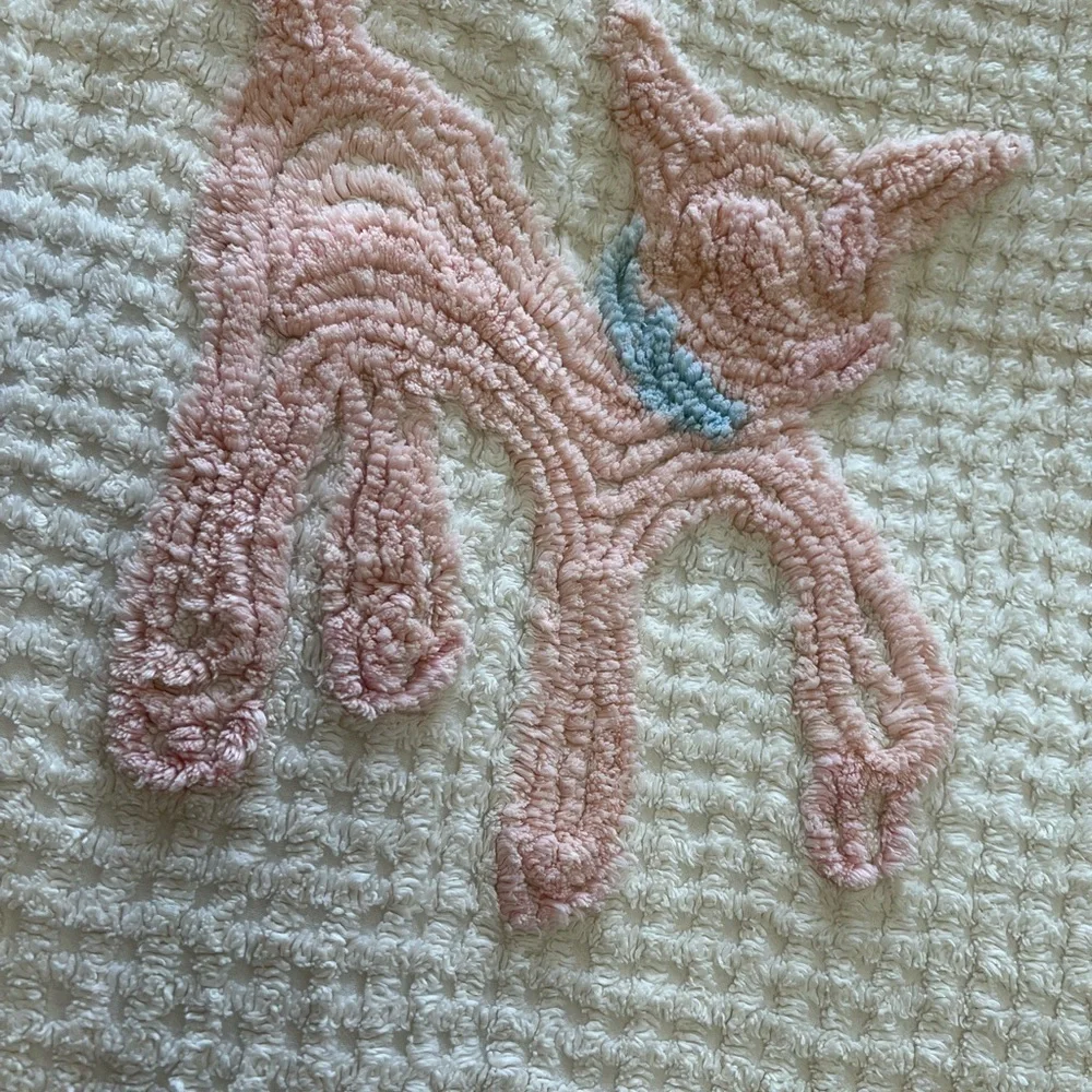 1950s Vintage Cotton Chenille Lamb Baby Blanket 62x39